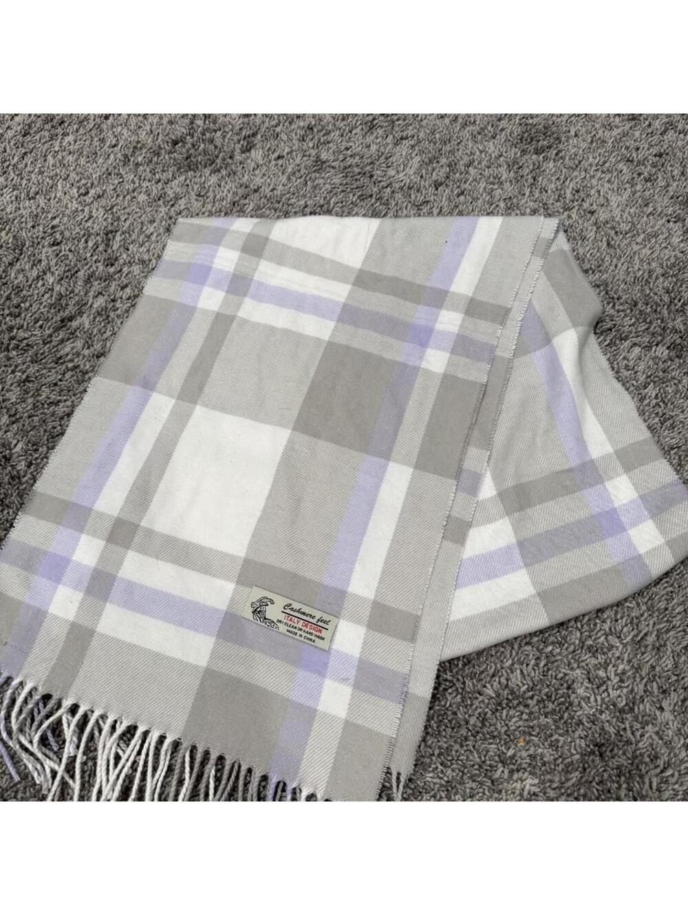 Italy Design Cashmere Feel Plaid Scarf with Fringe